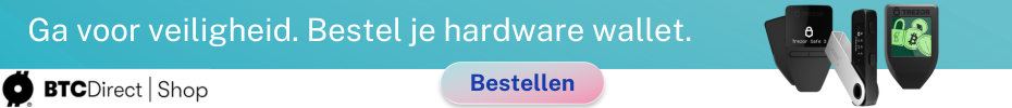 Banner BTC direct shop Ga voor veiligheid. Bestel je hardware wallet.